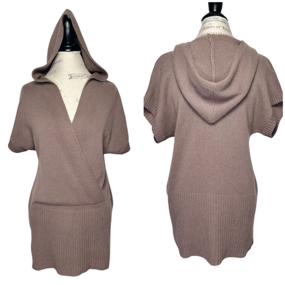 Childress | Women | 100% Cashmere Taupe Handloomed Crossover Hooded Sweater Top